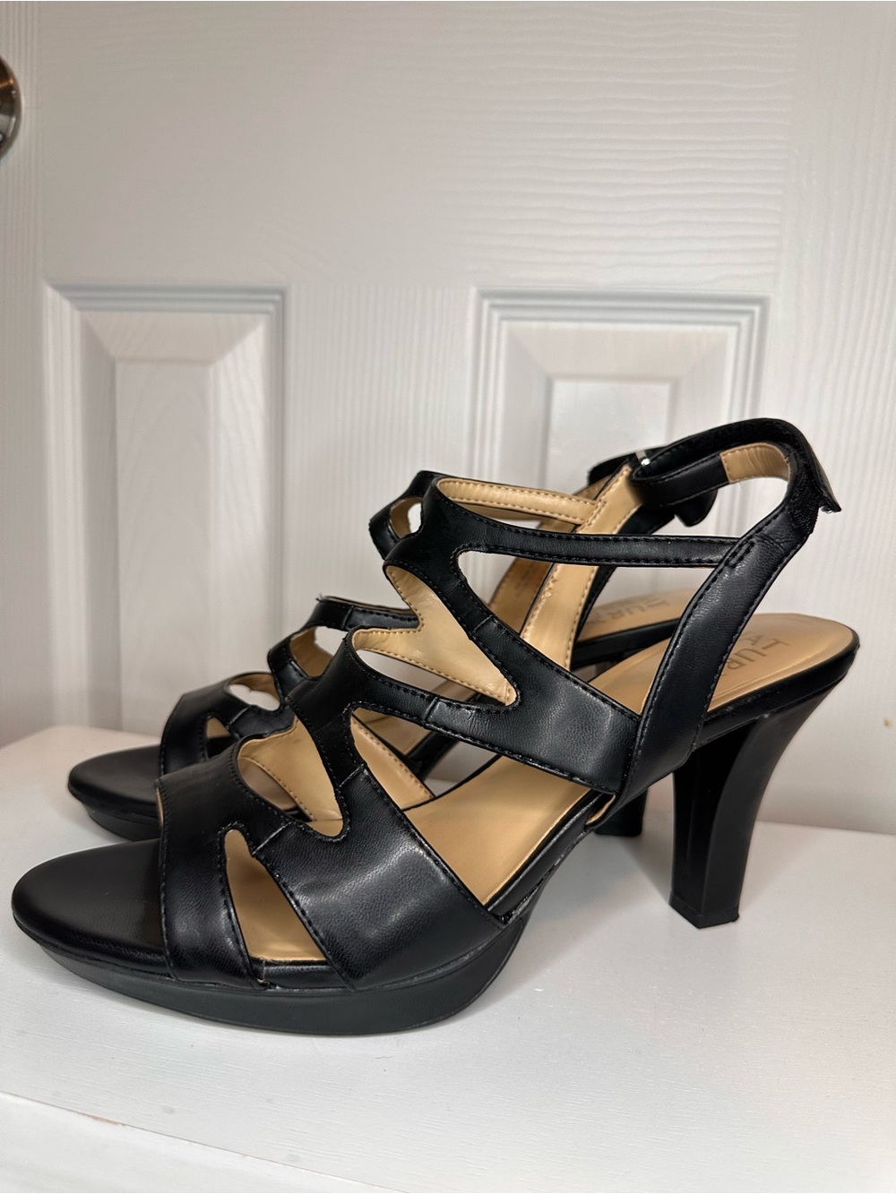 Naturalizer Black Strappy Cutout Heeled Sandals